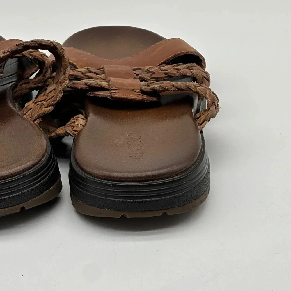 RJ COLT Vintage‎ Mens Brown Leather Slip On Sandals Braided Leather Size 12